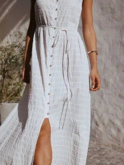Wit - Button Through Tie Waist Sleeveless Maxi Dress