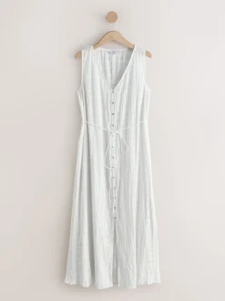 Wit - Button Through Tie Waist Sleeveless Maxi Dress