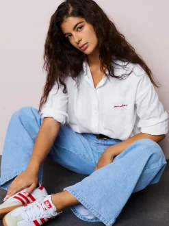 Wit - Casual Long Sleeve Cropped Shirt with Pocket Embroidery