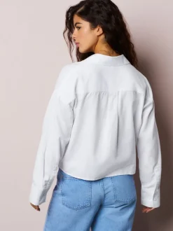 Wit - Casual Long Sleeve Cropped Shirt with Pocket Embroidery