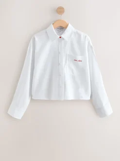 Wit - Casual Long Sleeve Cropped Shirt with Pocket Embroidery