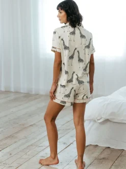 Wit - Chelsea Peers pyjamaset met korte broek en giraffenprint van katoen