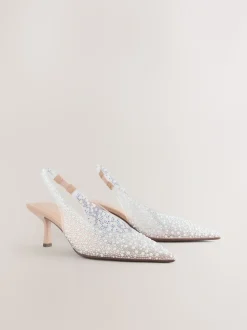 Wit - Forever Comfort® puntige slingback-hakken met vinyl en sierstenen
