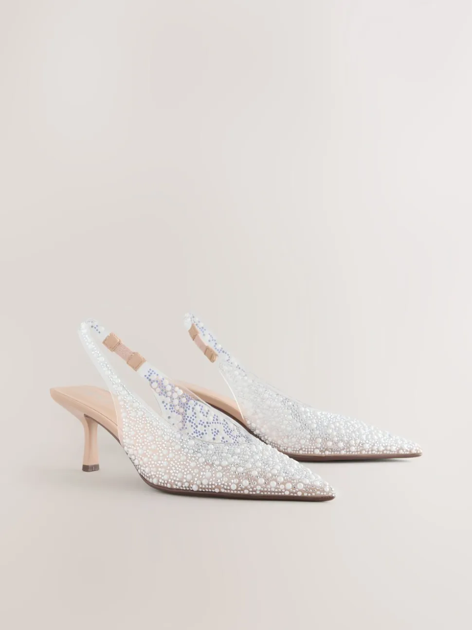 Wit - Forever Comfort® puntige slingback-hakken met vinyl en sierstenen