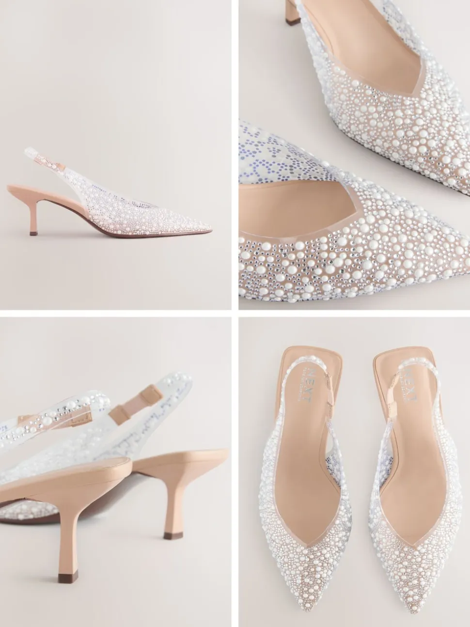 Wit - Forever Comfort® puntige slingback-hakken met vinyl en sierstenen