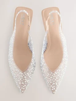 Wit - Forever Comfort® puntige slingback-hakken met vinyl en sierstenen