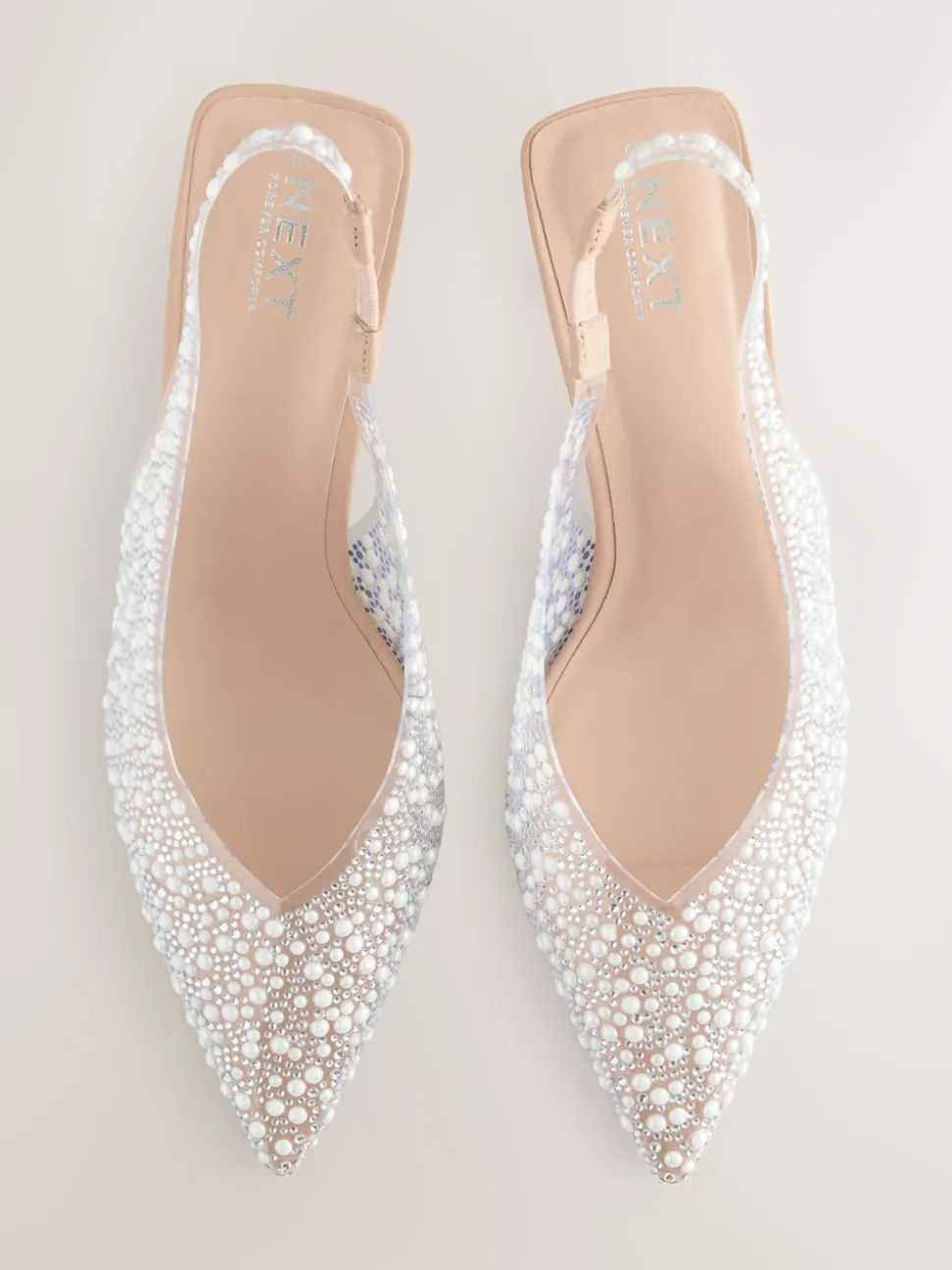 Wit - Forever Comfort® puntige slingback-hakken met vinyl en sierstenen
