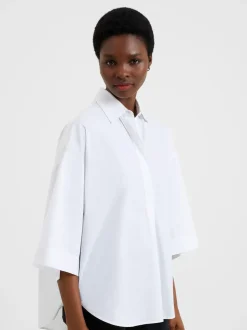 Wit - French Connection Rhodes Sust poplin popover-blouse met korte mouwen van 100% katoen