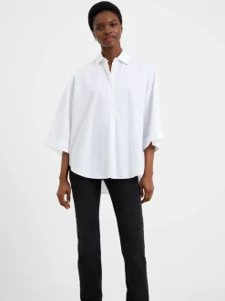 Wit - French Connection Rhodes Sust poplin popover-blouse met korte mouwen van 100% katoen