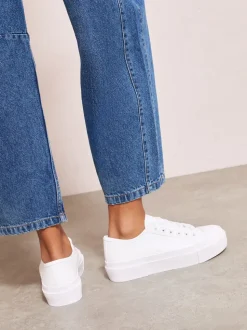 Wit - Friends Like These Canvas Flatform Lace Up Casual Low Top Trainers