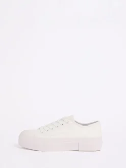 Wit - Friends Like These Canvas Flatform Lace Up Casual Low Top Trainers