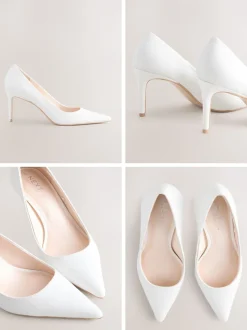 Wit - Leren mid-court pumps