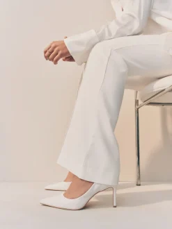 Wit - Leren mid-court pumps