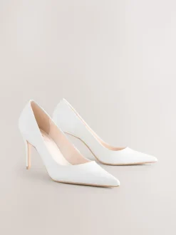 Wit - Leren mid-court pumps