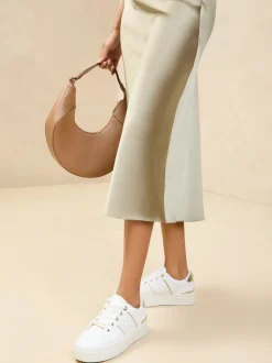 Wit - Lipsy - Gestreepte vetersneakers met platte, grove plateauzool