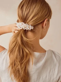 Wit - Metalen barretteclip met pareleffect
