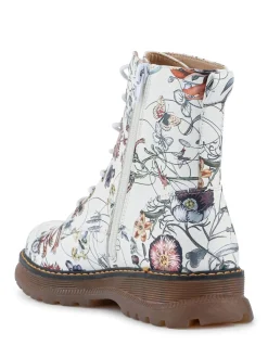 Wit - Pavers Lace Up Floral Boots
