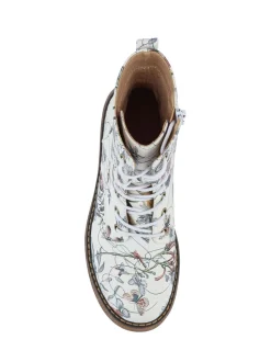 Wit - Pavers Lace Up Floral Boots