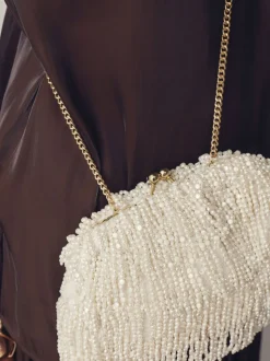 Wit - Pearl Effect Embellished Fringe Clutch Bag