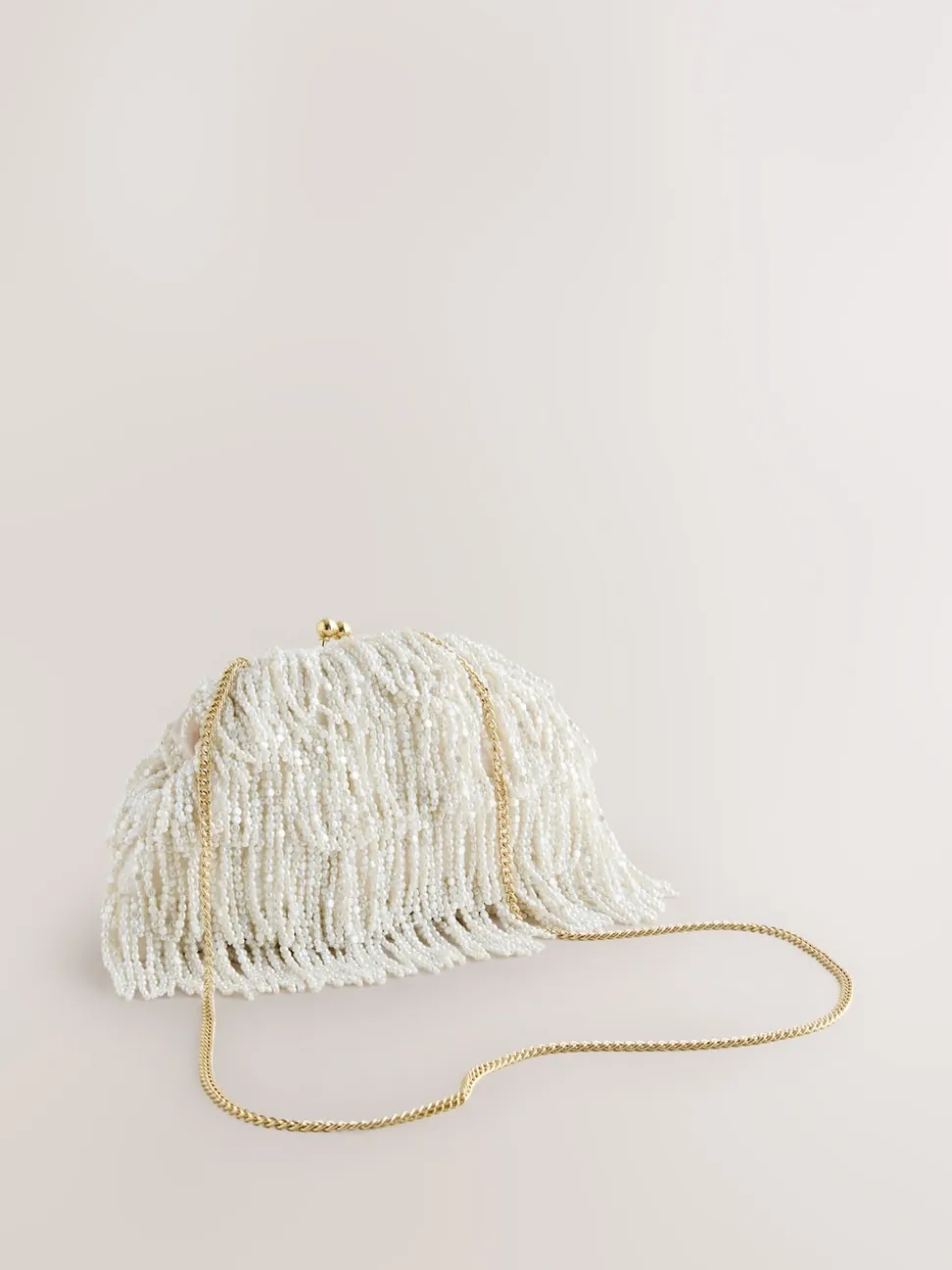 Wit - Pearl Effect Embellished Fringe Clutch Bag