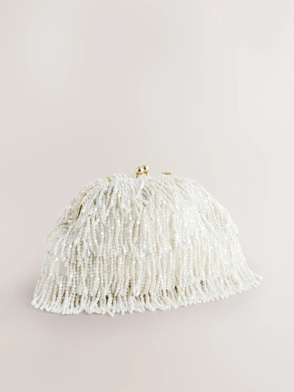 Wit - Pearl Effect Embellished Fringe Clutch Bag