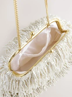 Wit - Pearl Effect Embellished Fringe Clutch Bag