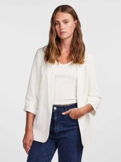 Wit - Pieces blazer met gerimpelde mouwen