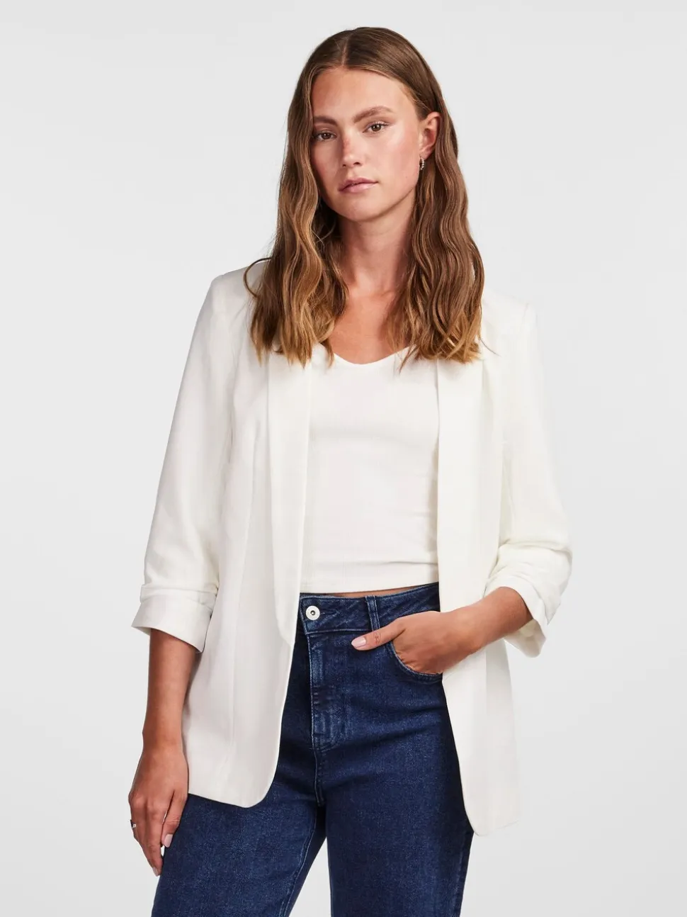 Wit - Pieces blazer met gerimpelde mouwen