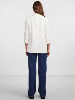 Wit - Pieces blazer met gerimpelde mouwen