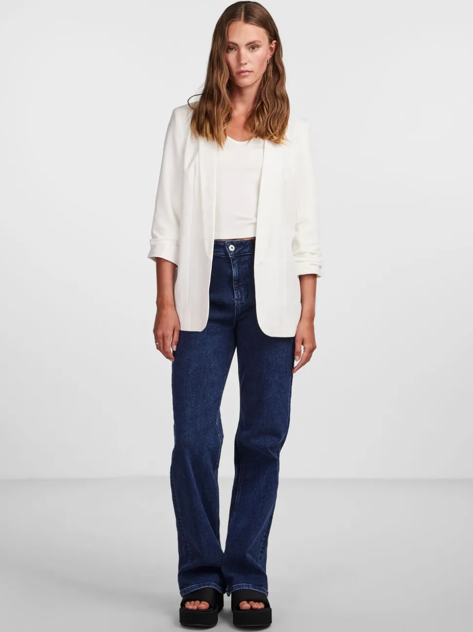 Wit - Pieces blazer met gerimpelde mouwen