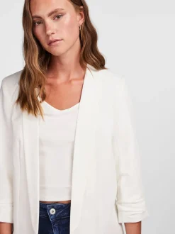 Wit - Pieces blazer met gerimpelde mouwen