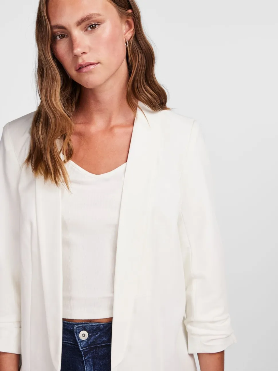 Wit - Pieces blazer met gerimpelde mouwen