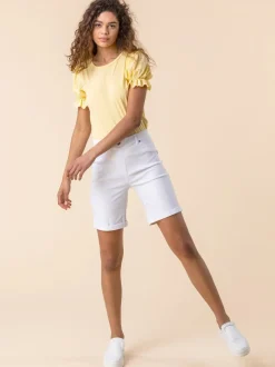 Wit - Roman stretch short met omgeslagen zoom