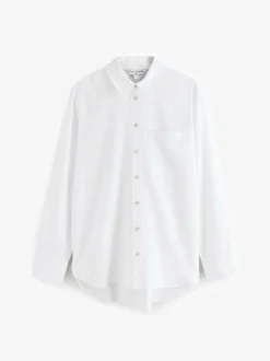 Wit - Ruimvallend 100% katoenen button-down casual overhemd met lange mouwen