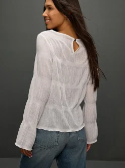 Wit - Shirred Long Sleeve Crew Neck Top