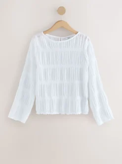 Wit - Shirred Long Sleeve Crew Neck Top