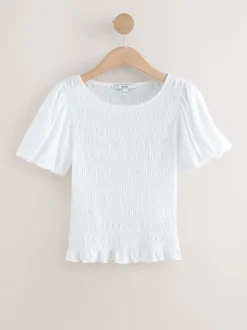 Wit - Shirred Short Sleeve Crew Neck Top