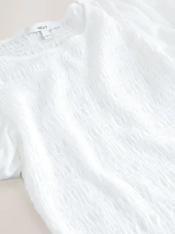 Wit - Shirred Short Sleeve Crew Neck Top