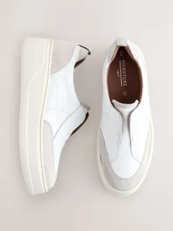 Wit - Signature leren instapsneakers met dikke zool en plateauzool