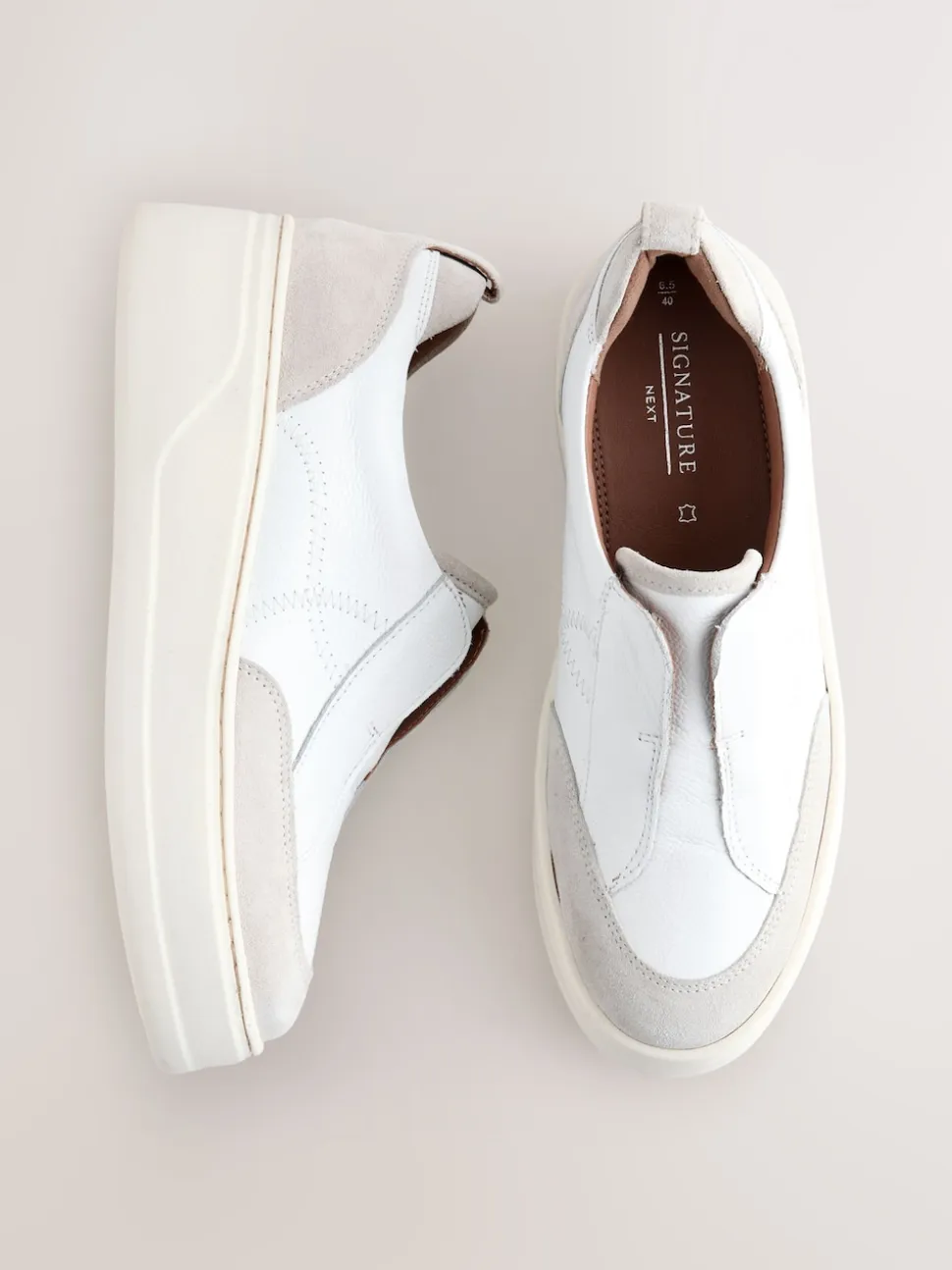 Wit - Signature leren instapsneakers met dikke zool en plateauzool
