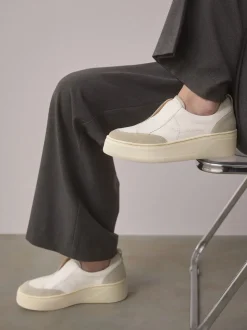 Wit - Signature leren instapsneakers met dikke zool en plateauzool