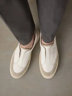 Wit - Signature leren instapsneakers met dikke zool en plateauzool