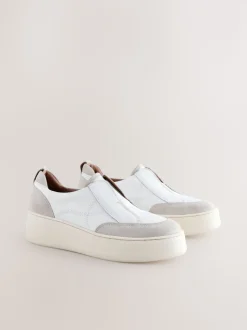 Wit - Signature leren instapsneakers met dikke zool en plateauzool