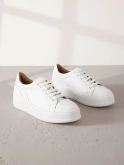 Wit - Signature premium leren sneakers met veters en grove sleehak