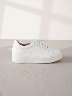 Wit - Signature premium leren sneakers met veters en grove sleehak