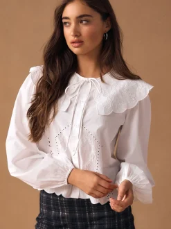 Wit - Statement Collar Broderie Long Sleeve Blouse