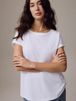 Wit - T-shirt met kapmouwtjes