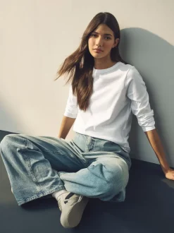 Wit - T-shirt met lange mouwen en ronde hals