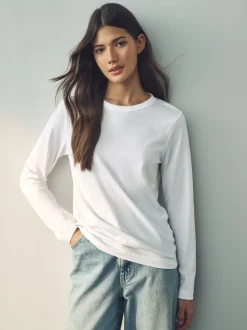 Wit - T-shirt met lange mouwen en ronde hals