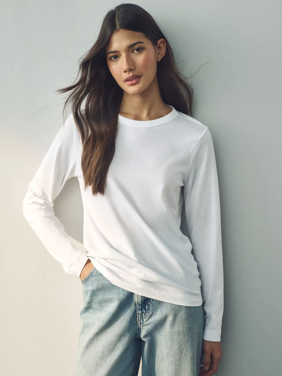 Wit - T-shirt met lange mouwen en ronde hals